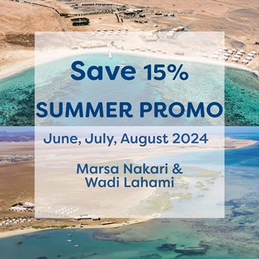 Save 15% on accommodation and 5 day standard diving package in Marsa Nakari and Wadi Lahami!